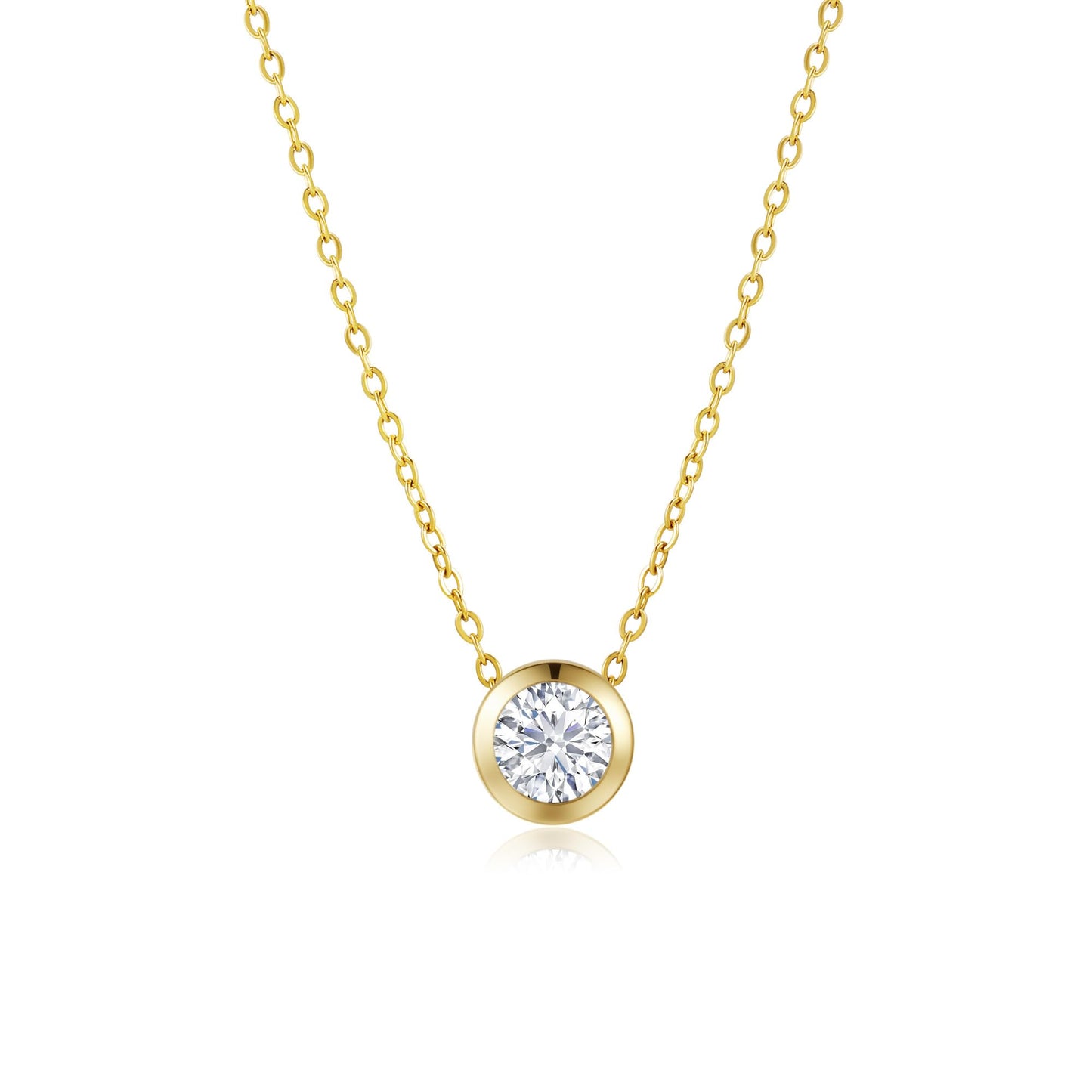 Amazon Essentials Solid 14k Yellow Gold Bezel Set Lab Grown Diamond Pendant Necklace