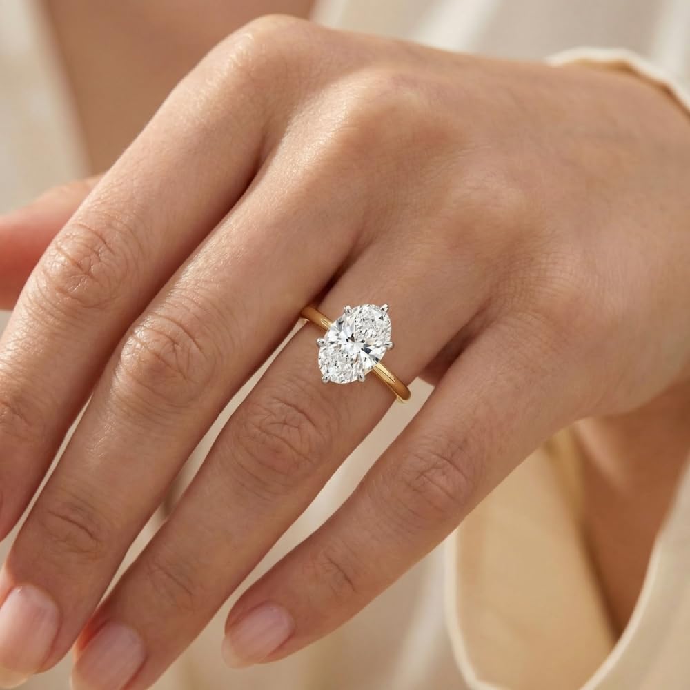 P3 POMPEII3 Pompeii Certified 4Ct Oval Solitaire Diamond Engagement Ring 14k Gold Lab Grown - Size 4 (G/H,VS1-VS2)