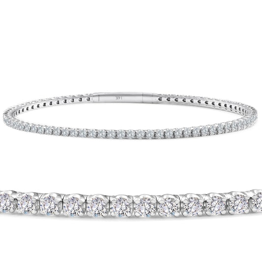 Pompeii Certified 2Ct F/VS Diamond Flexible Oval Bangle Bracelet White Gold Lab Grown - Size 6.75 (F,VS)