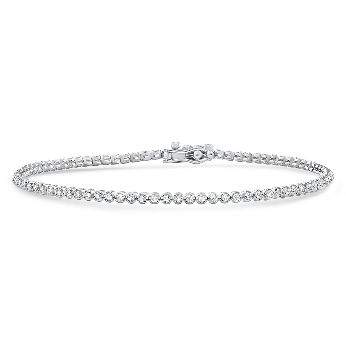 14k White Gold 1Ct TW Natural Diamond Tennis Line Bracelet 7"