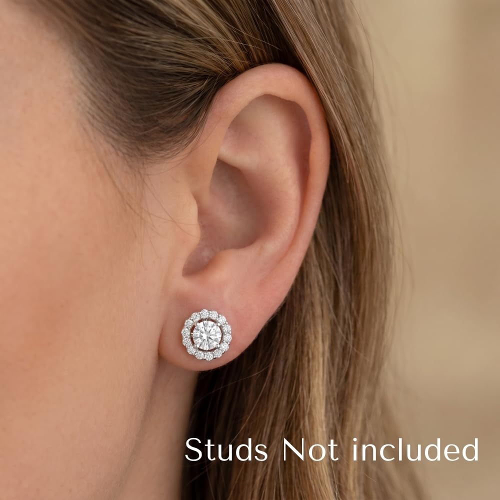 Pompeii 3/4ct Diamond Halo Earring Studs Jackets 14K White Gold (6-6.7mm)