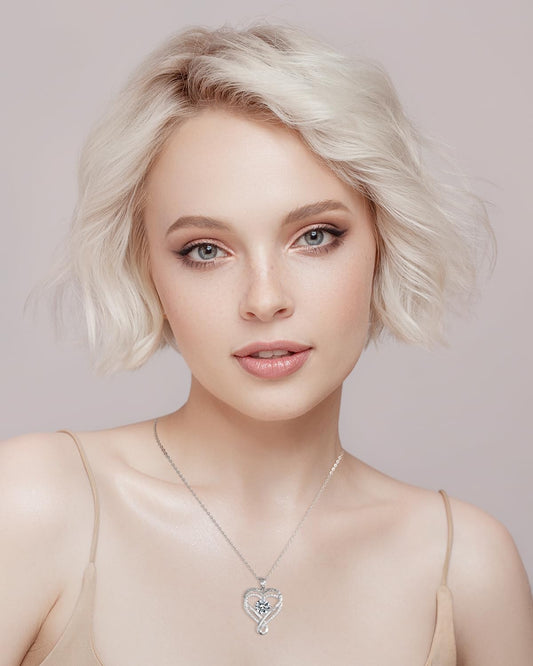 Mkhhy Diamond Birthstone Infinity Heart Necklace for Women Anniversary for Her Wife Birthday Gift Ideas I love you Jewelry for Women Girlfriend S925 Silver Necklaces for Her Mom Daughter April