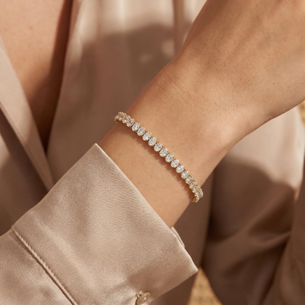 P3 POMPEII3 Pompeii 10Ct Oval Cut Diamond Tennis Bracelet 7" 14k Yellow Gold Lab Grown - Size Medium (EF,VS)