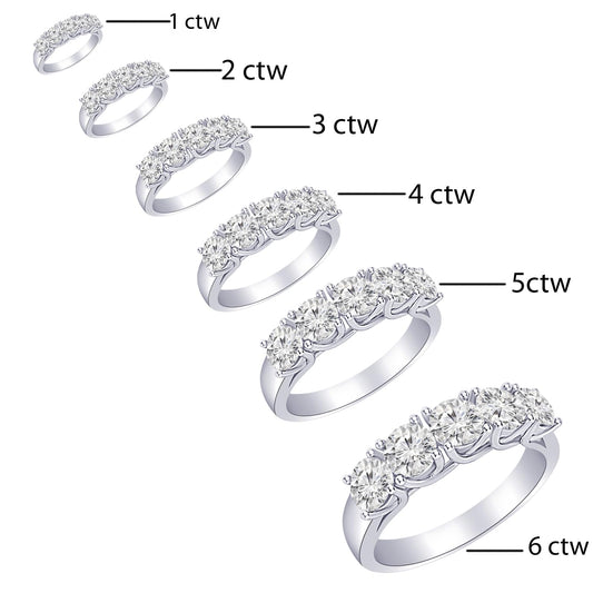 Houston Diamond District 1-6 Carat Round LAB GROWN Diamond Ladies 5 Five Stone Wedding Anniversary Stackable Ring Band (E-F Color VS2-SI1 Clarity) 14K White Gold 1 Carat Size-7