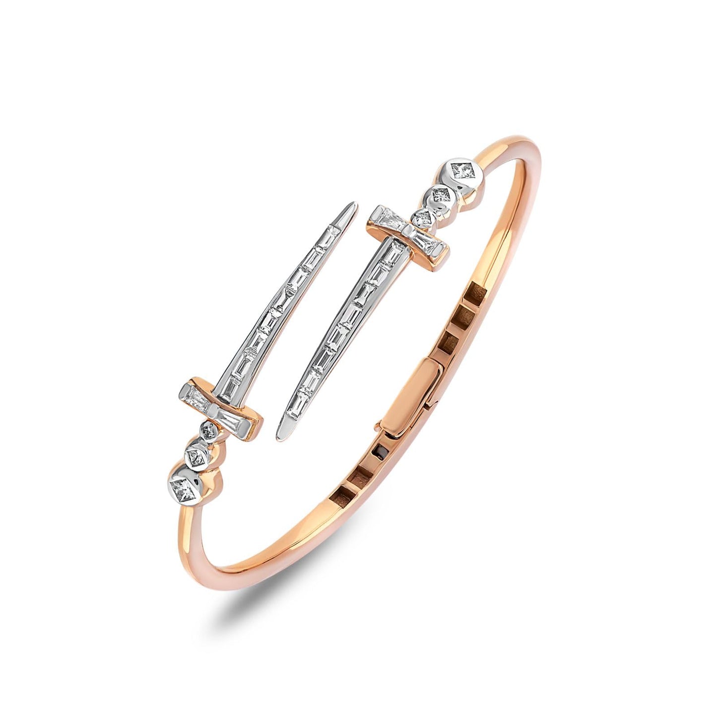 Bee Goddess, Sword 18K Gold Diamond Bracelet, Rose Gold