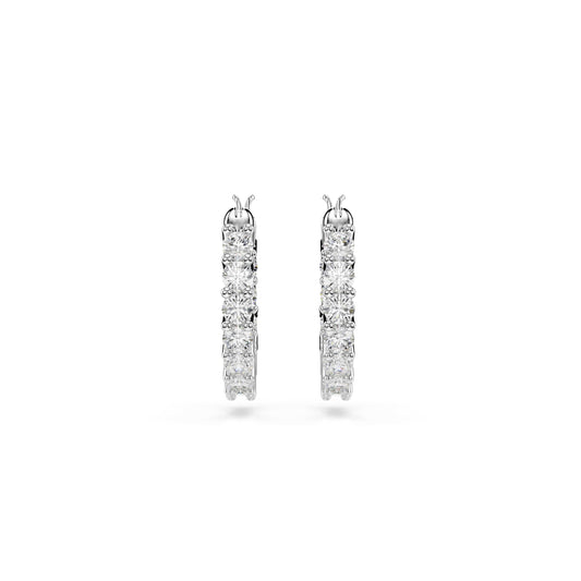 Swarovski Matrix Vittore Mini Hoop Pierced Earrings with White Circle Cut Crystal on a Rhodium Plated Setting with a Hinged Closure