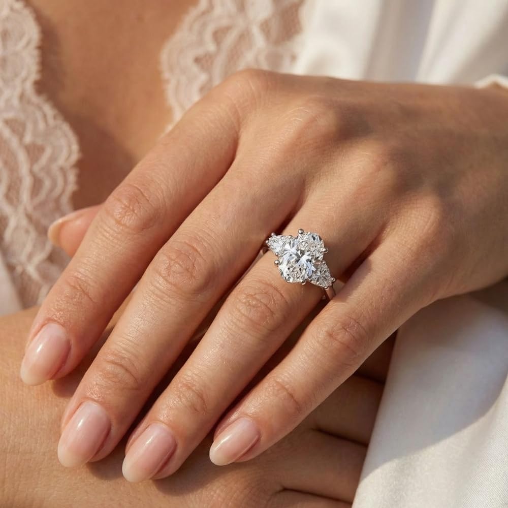 Pompeii3 Certified Two Point Seventy Five Carat Oval And Heart Shape Lab Grown Diamond Engagement Ring In 14k Gold