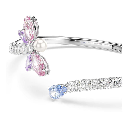 Swarovski x Ariana Grande Dragonfly Motif Bangle Bracelet, Mixed cut Multicolored Stones, Rhodium Finish, Size Medium