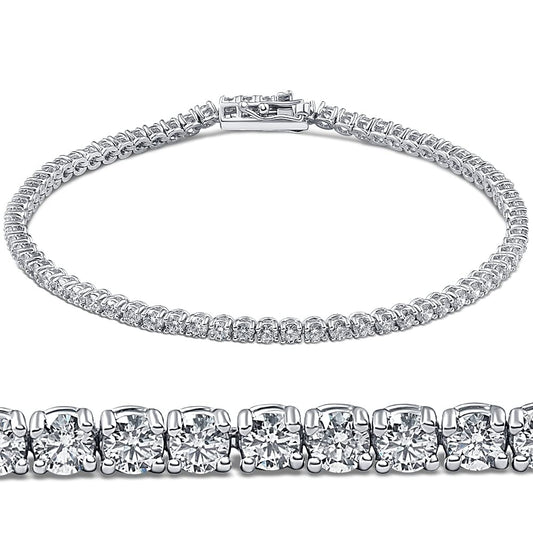 P3 POMPEII3 Pompeii 3 Carat Round Cut Lab Grown Diamond Tennis Bracelet In 14k White Gold 7" (GH,VS2)