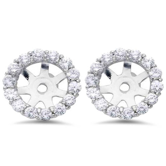 Pompeii 3/4ct Diamond Halo Earring Studs Jackets 14K White Gold (6-6.7mm)