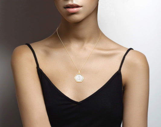 Miabella 925 Sterling Silver 18K Gold Italian Lira Bee Coin Necklace