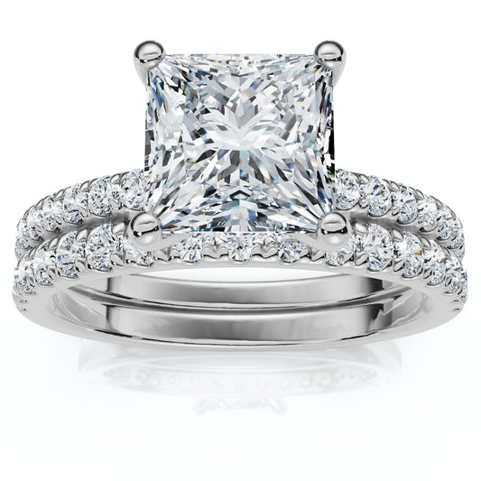 Pompeii Certified 1.90Ct Princess Cut Diamond Engagement 14k Wedding Ring Set Lab Grown - Size 4.5 (F/G,VS1-VS2)