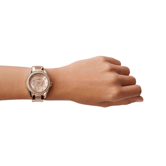 Fossil Women's Watch, Riley Classic Stainless Steel Multifunction Watch for Women, Color: Rose Gold Glitz