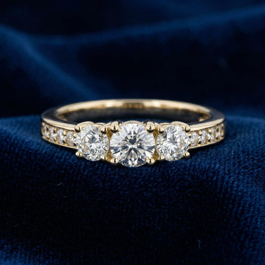 Pompeii3 One Carat Three Stone Diamond Engagement Ring In 14k Yellow Gold