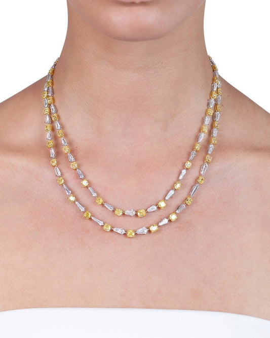 Leviev Celeste Élan 18K White Gold Double Layer Cushion and Emerald Cut Diamond Necklace (23.93 CT)