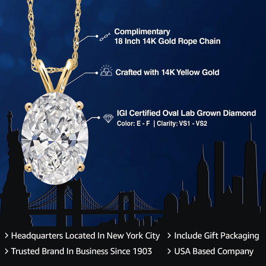 Gem Stone King 14K Yellow Gold IGI Certified 1.00 Ct Pear Lab-Grown Diamond Pendant Necklace