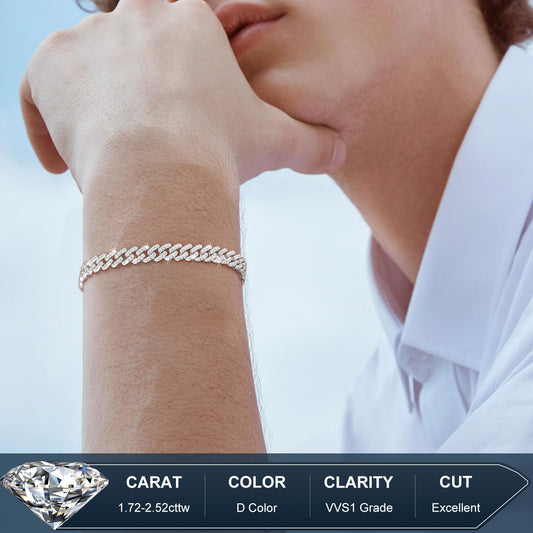 TUHE GRA Certified Moissanite Cuban Link Bracelet for Men (6mm)