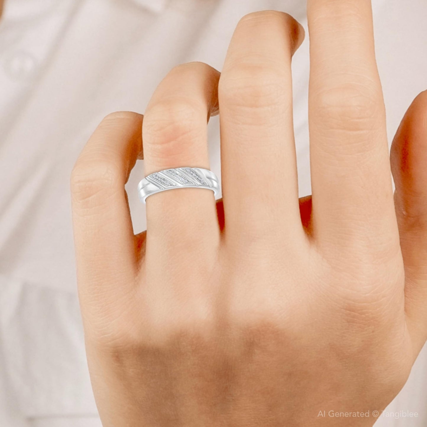 P3 POMPEII3 Pompeii 1/3ct His & Hers Diamond Trio Engagement Wedding Bridal Ring Set 10K White Gold - Size Women's 6.5 / Men's 6