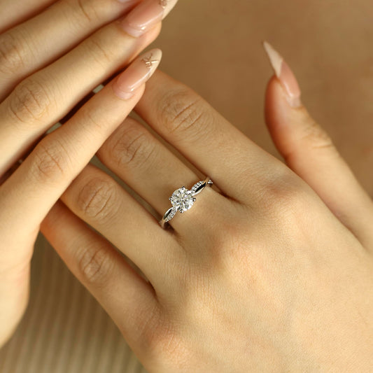 AGVANA 1 Carat Lab Grown Diamond Petite Twisted Vine Ring in 14K White Gold (1.06 Ct.Tw. Main Stone) Engagement Anniversary Wedding Ring for Women (D-E Color, VS Clarity)