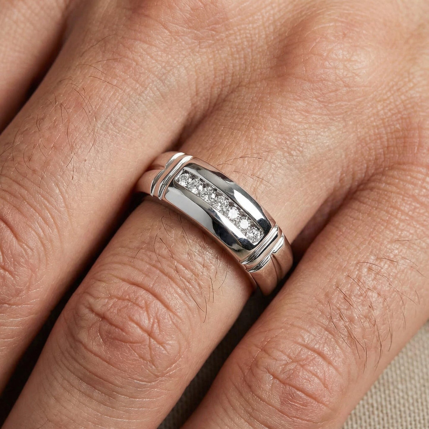 P3 POMPEII3 Pompeii 1/4ct Channel Set Diamond Ring 14K White Gold Mens Wedding Band - Size 10