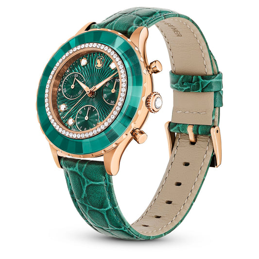 Swarovski Octea Chrono Green Swiss-Made Leather Watch
