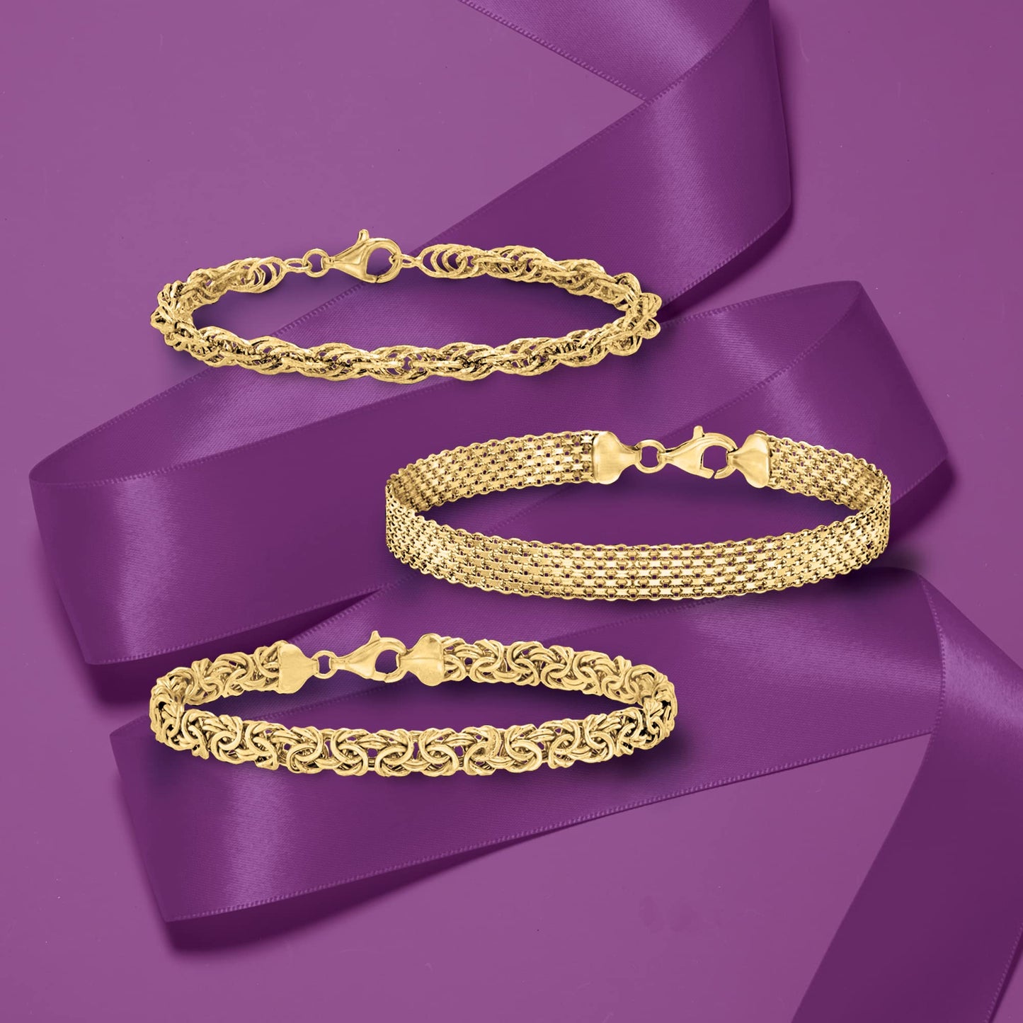 Ross Simons 18kt Yellow Gold Over Sterling Silver Link Bracelet Set