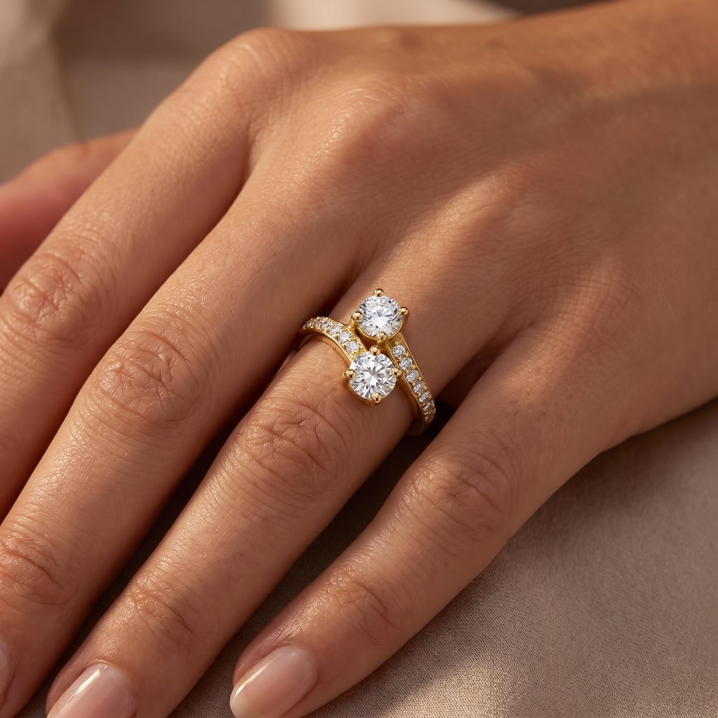 Pompeii 1 1/2 cttw Forever Us 2-Stone Diamond Engagement Forever Us Ring 14k Yellow Gold - Size 8
