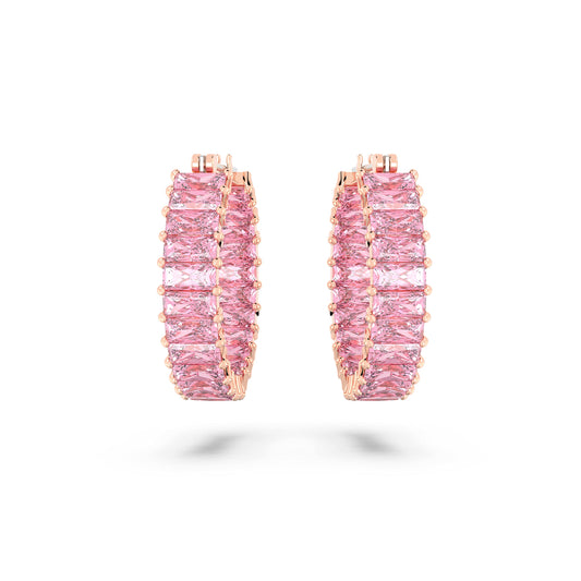 Swarovski Matrix Pink Baguette Crystal Hoop Earrings