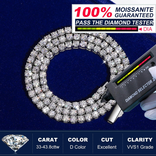 TUHE D Color VVS1 Moissanite Tennis Necklace (13.9CT - 18 Inch)