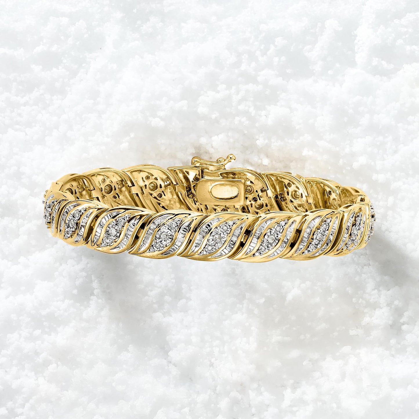 Ross-Simons 1.00 ct. t.w. Baguette and Round Diamond Bracelet in 18kt Gold Over Sterling - 8"