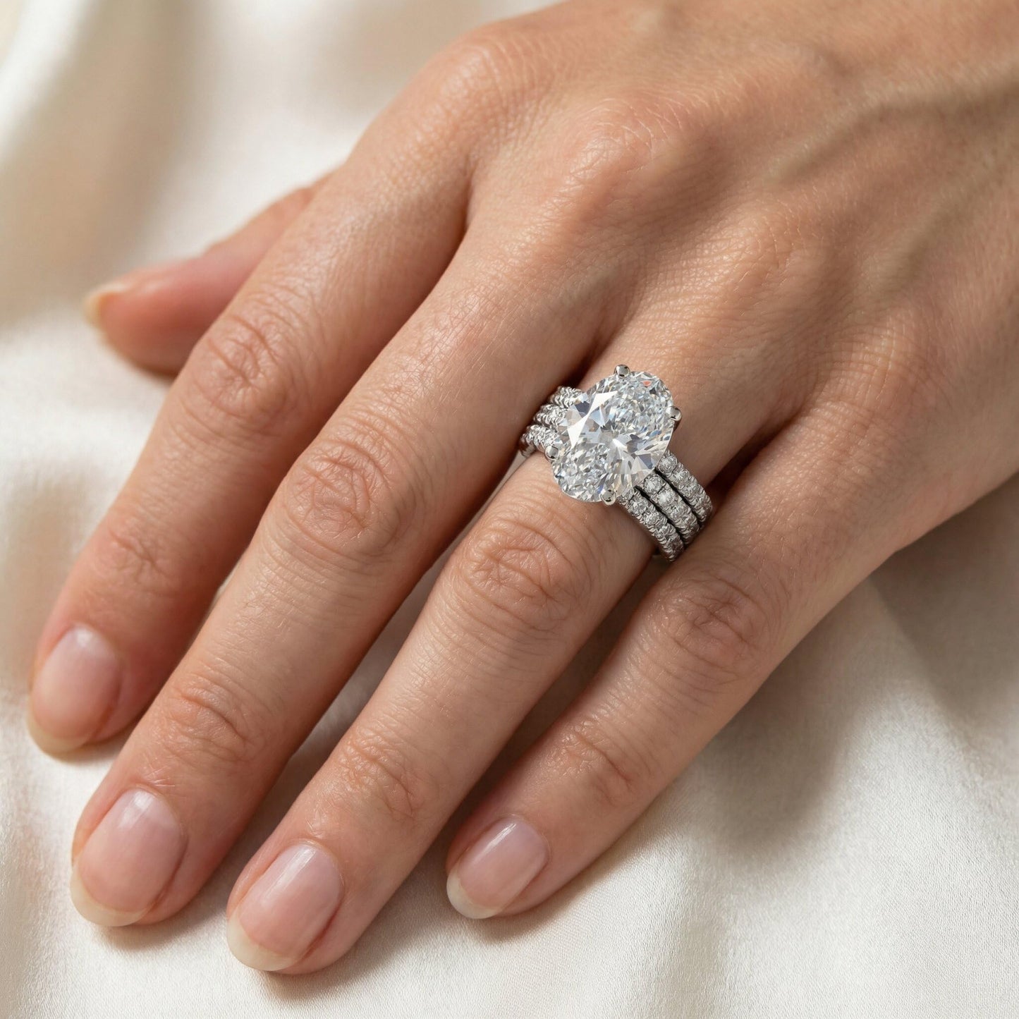 Pompeii 5 1/2Ct Oval Diamond Engagement Eternity Wedding Ring Set White Gold Lab Grown - Size 7 (G/H,VS1)