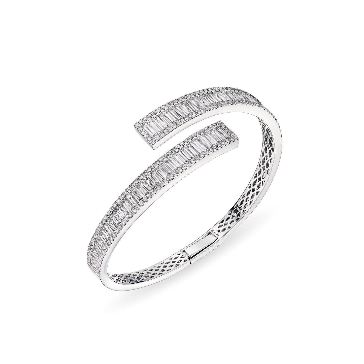 Leviev 18K White Gold Natural Diamond Baguette Cuff Bracelet (5.75 CT VVS-VS)