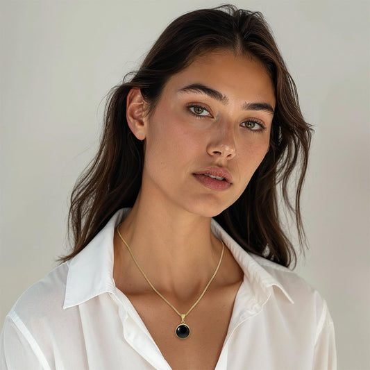14K Solid Gold Black Onyx Pendant Necklace - Elegant Gothic Gift for Her