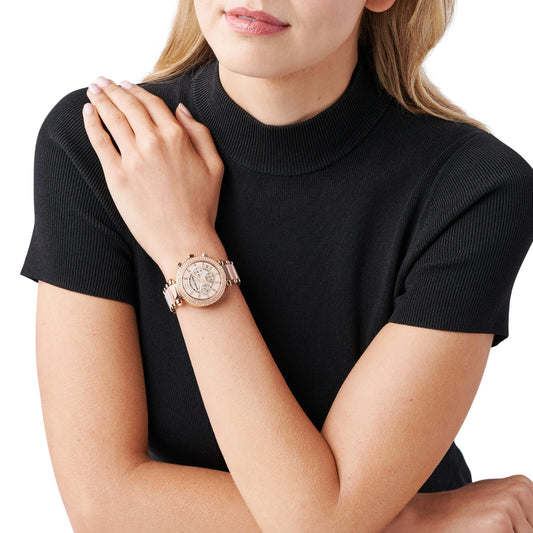 Michael Kors Women's Parker Rose Gold-Tone and Blush Acetate Chronograph Watch