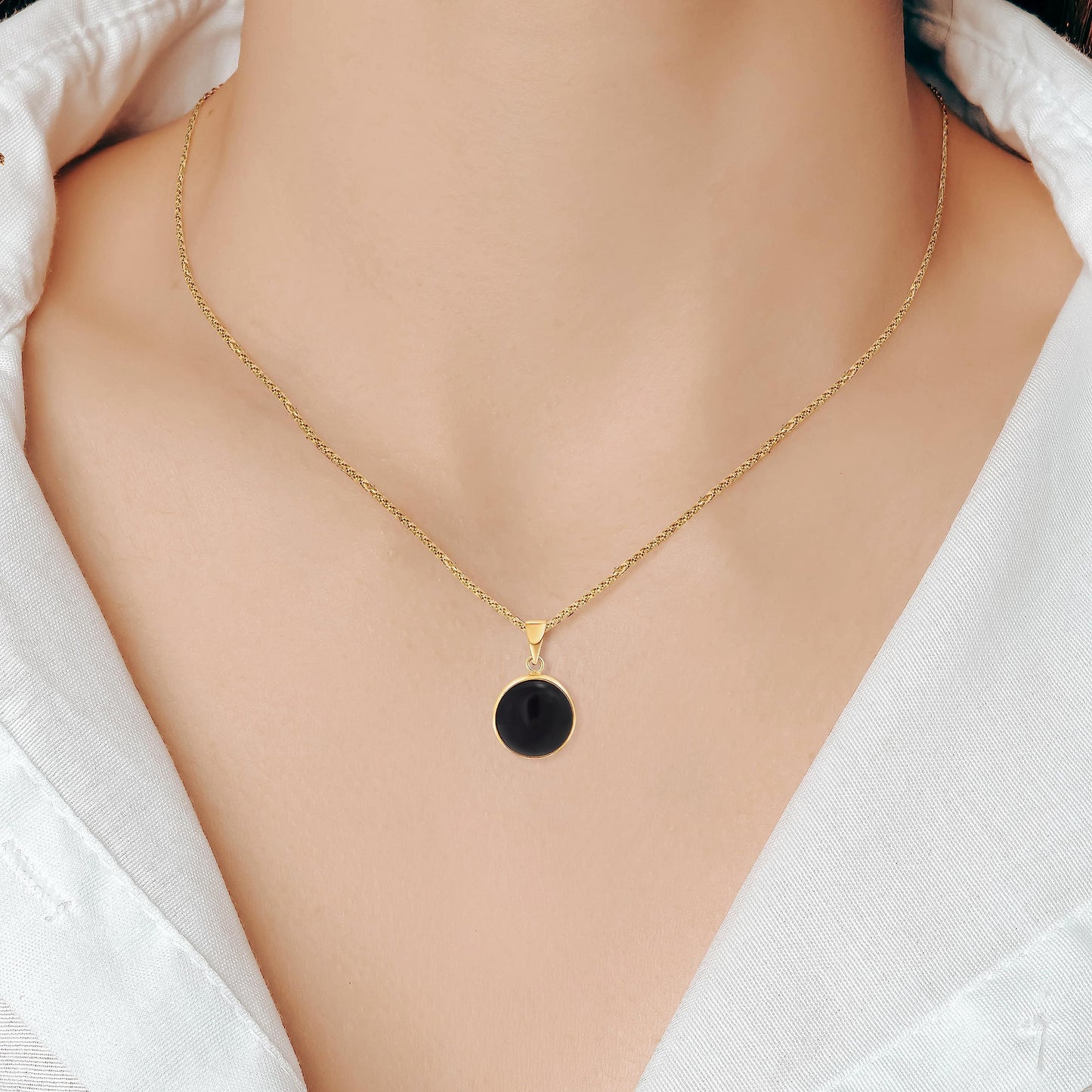 14K Solid Gold Black Onyx Pendant Necklace - Elegant Gothic Gift for Her