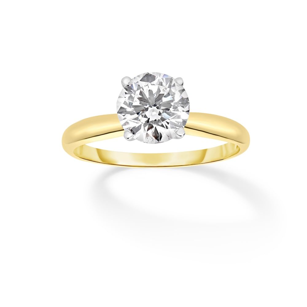 IGI Certified 1 Carat Lab Grown Diamond Solitaire Engagement Ring 14K Yellow Gold (F-G Color, VS2-SI1 Clarity) - Size 7