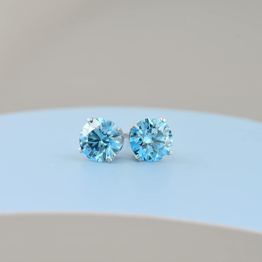 Pompeii 1 Ct T.W. Blue Lab Grown Diamond Studs 14K White Gold Earrings (Blue,SI(2)-SI(1))