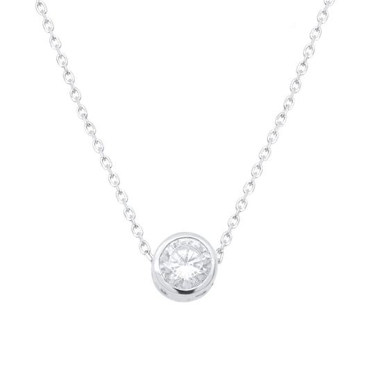 Certified Lab Grown Diamond Solitaire Necklace 1/2 Carat Bezel Set (F-G Color, VS2-SI1 Clarity) Sterling Silver - 18 Inch Chain