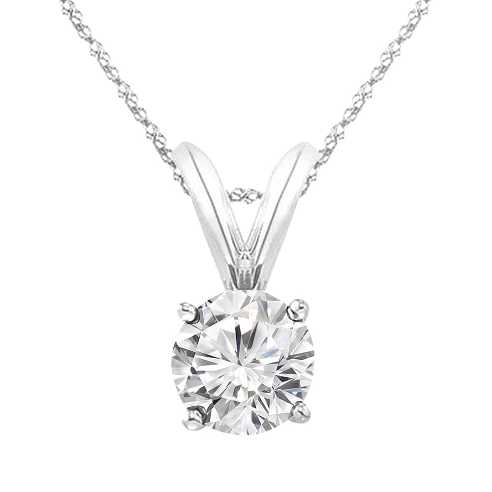 1 Carat Round Cut Lab Grown Diamond Pendant Necklace in Platinum