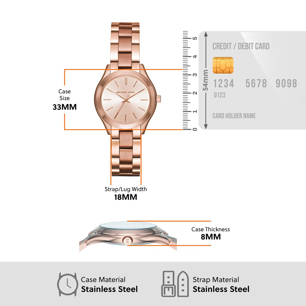 Michael Kors Women's Slim Runway Three-Hand Rose Gold-Tone Stainless Steel Watch