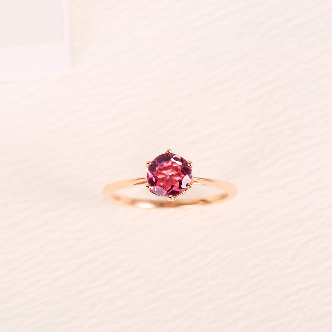 AGVANA 14K Solid Rose Gold 0.85Ct Genuine Pink Tourmaline Promise Engagement Ring October Birthstone Fine Jewelry Anniversary Birthday Gifts for Women Wife Lover Mom, 7