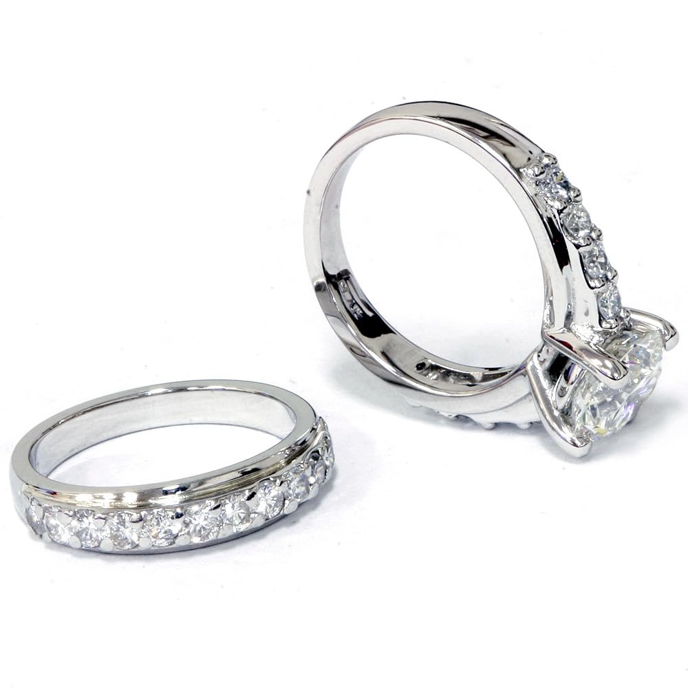 P3 POMPEII3 Pompeii Certified 3ct Diamond Engagement Ring Wedding Band Set 14k White Gold Lab Grown - Size 6.5 (G/H,VS2-SI1)