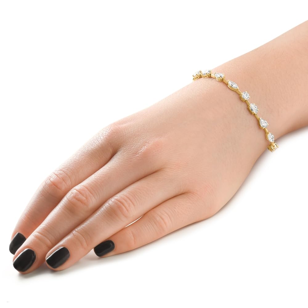 Pompeii 8Ct Mixed Cut Diamond Tennis Bracelet 7" 14k Yellow Gold Lab Grown - Size Medium (EF,VS)
