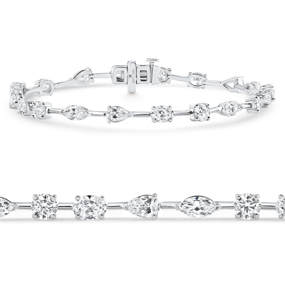 Pompeii 8Ct Mixed Cut Diamond Tennis Bracelet 7" 14k White Gold Lab Grown - Size 7 (EF,VS)