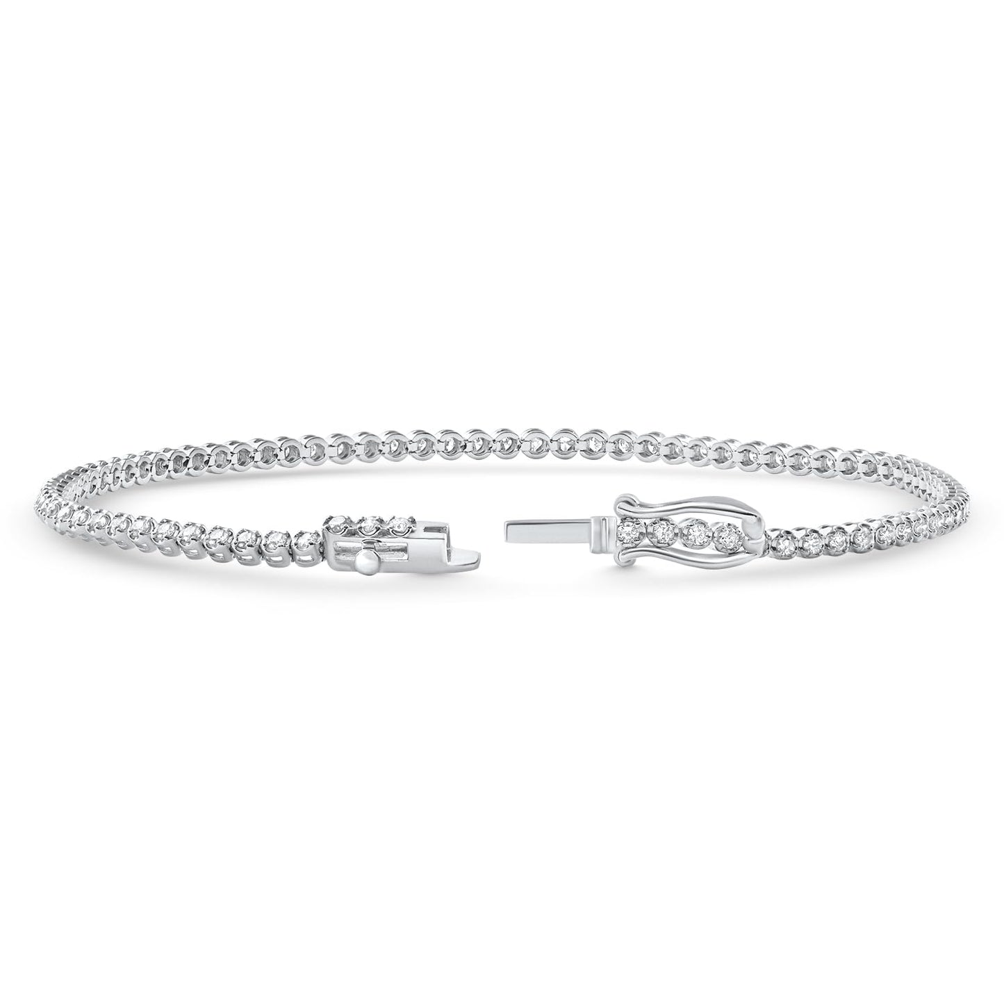 14k White Gold 1Ct TW Natural Diamond Tennis Line Bracelet 7"