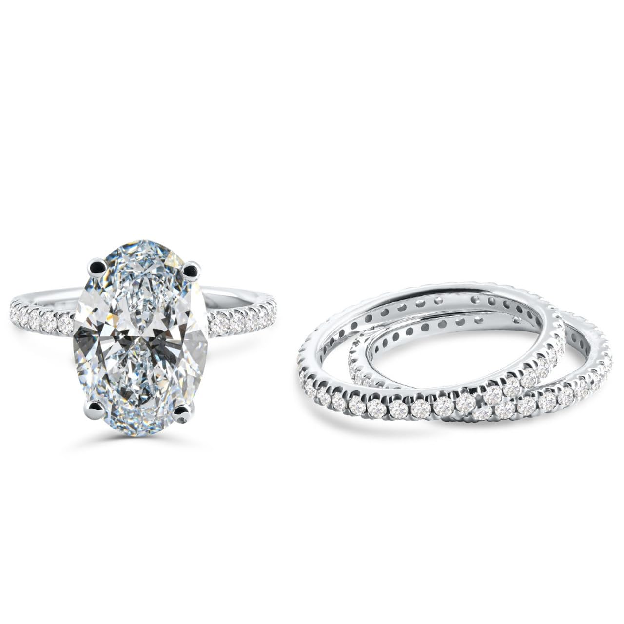 Pompeii 5 1/2Ct Oval Diamond Engagement Eternity Wedding Ring Set White Gold Lab Grown - Size 7 (G/H,VS1)