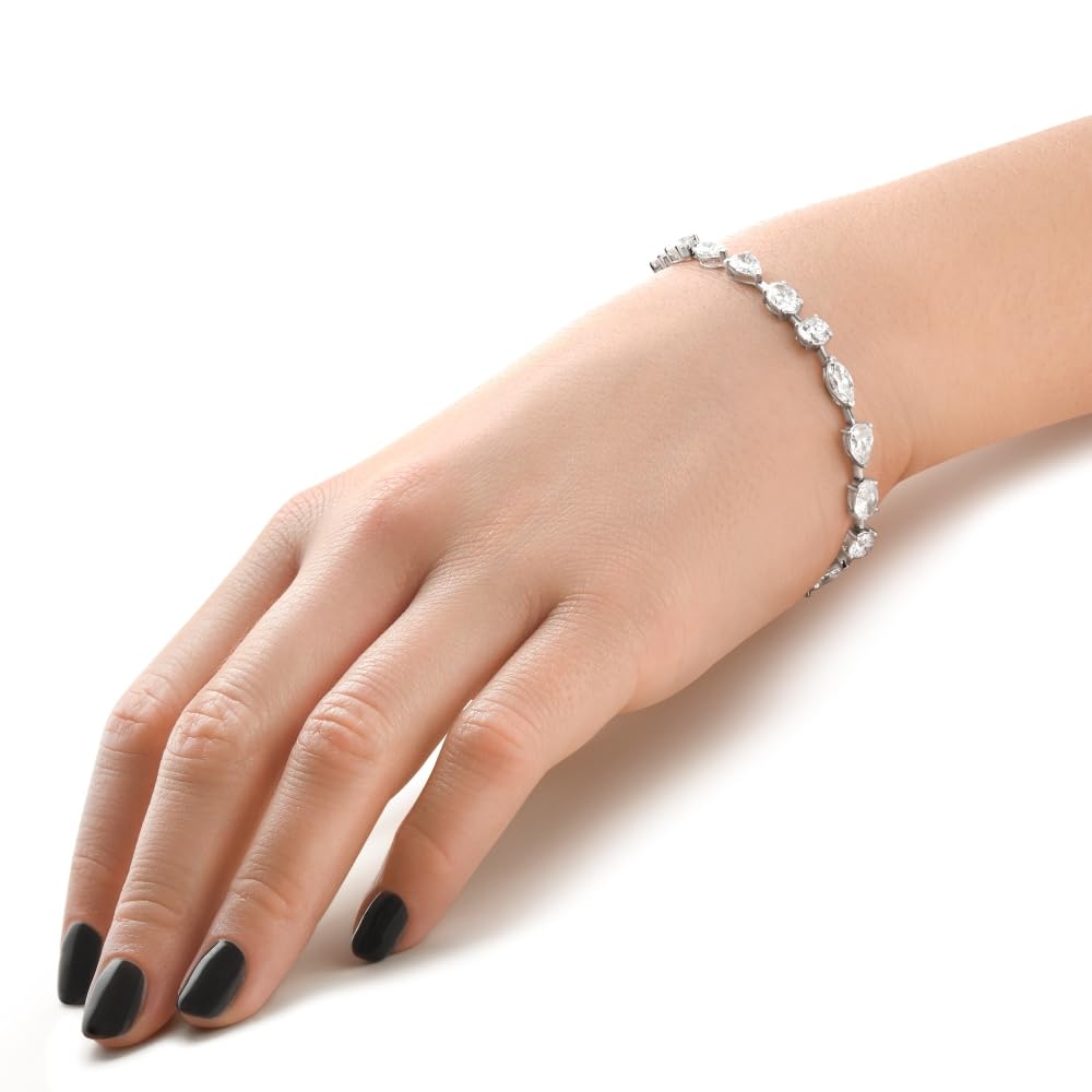 Pompeii 8Ct Mixed Cut Diamond Tennis Bracelet 7" 14k White Gold Lab Grown - Size 7 (EF,VS)