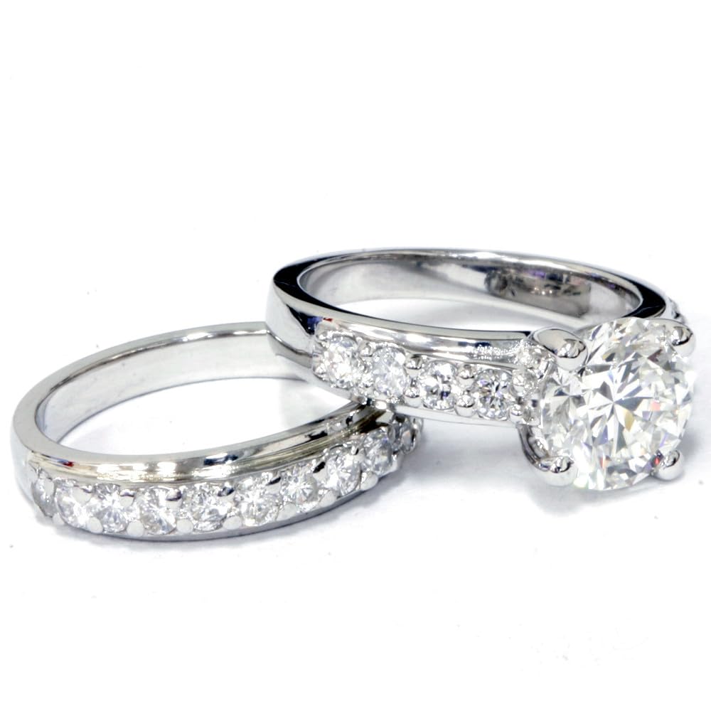 P3 POMPEII3 Pompeii Certified 3ct Diamond Engagement Ring Wedding Band Set 14k White Gold Lab Grown - Size 6.5 (G/H,VS2-SI1)