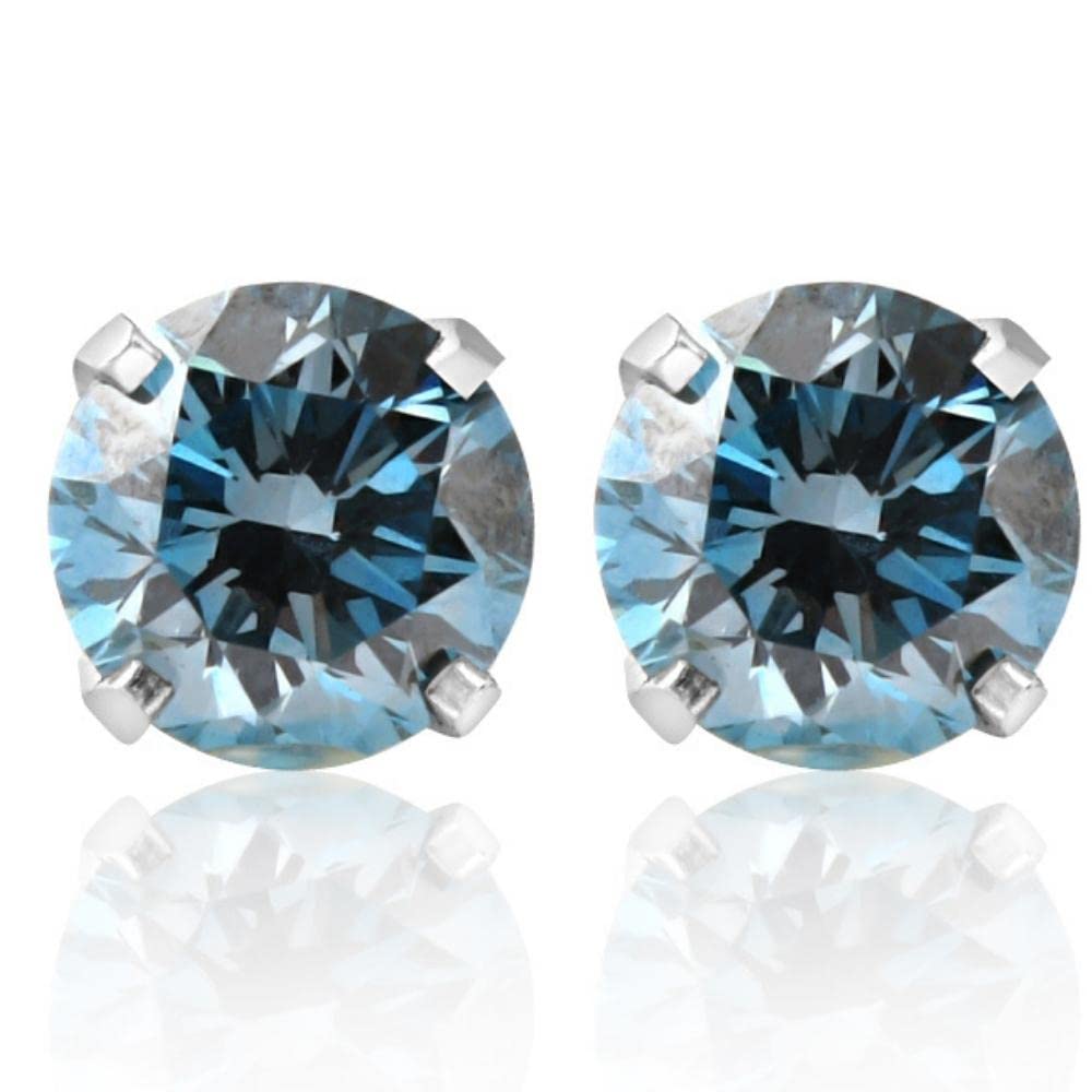 Pompeii 1 Ct T.W. Blue Lab Grown Diamond Studs 14K White Gold Earrings (Blue,SI(2)-SI(1))