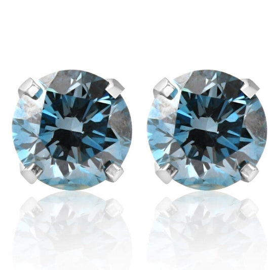 Pompeii 1 Ct T.W. Blue Lab Grown Diamond Studs 14K White Gold Earrings (Blue,SI(2)-SI(1))
